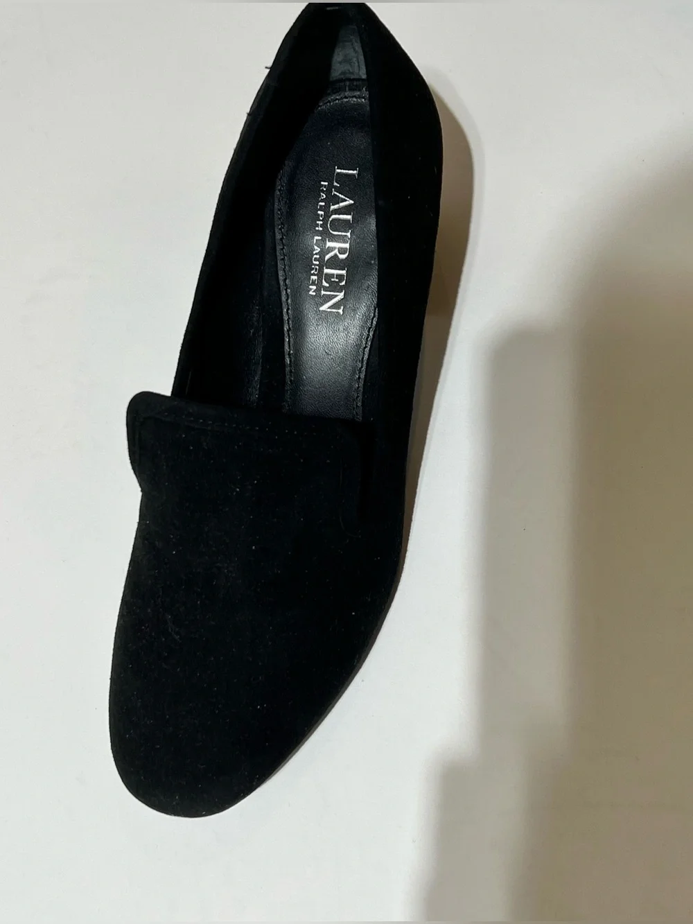 Lauren Ralph Lauren Black Suede Block Heel Loafers Size 7 - Picture 4 of 7